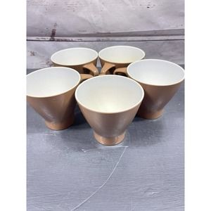 Vintage Melamine Brown White Design Cup Set Of 5 Mid Century Modern Glamping